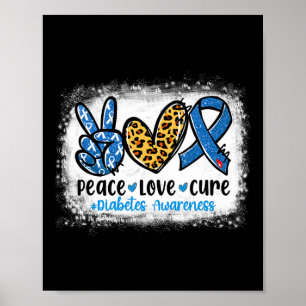 Peace Kärlek Cure Grått Blue Ribbon Diabetes Aware Poster