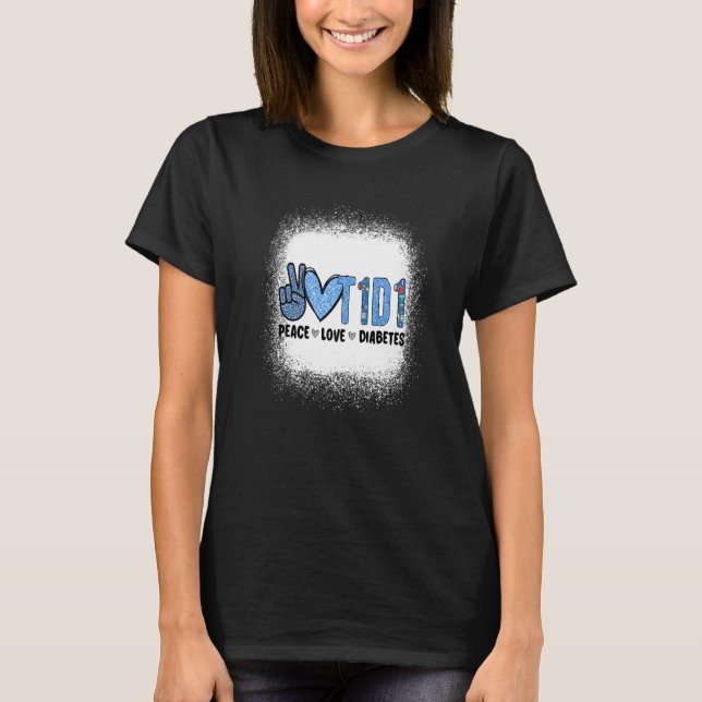 Peace Kärlek Cure Grått Blue Ribbon Diabetes Aware T Shirt (Framsida)