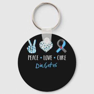 Peace Kärlek Cure Grått Blue Ribbon Type 1-diabete Nyckelring