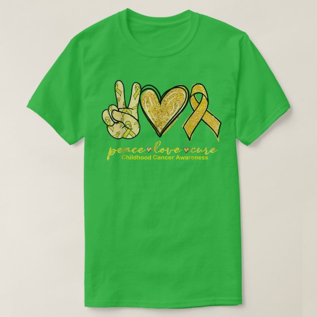 Peace Kärlek Cure Gult Ribbon Childnature Cancer A T Shirt (Design framsida)