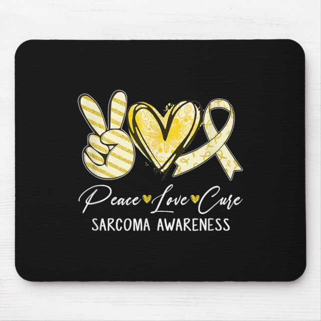 Peace Kärlek Cure Gult Ribbon Sarcoma Awareness Musmatta (Framsidan)
