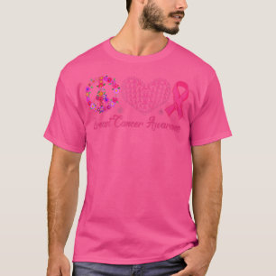 Peace Kärlek Cure hörde Rosa Ribbon Breast Cancer T Shirt