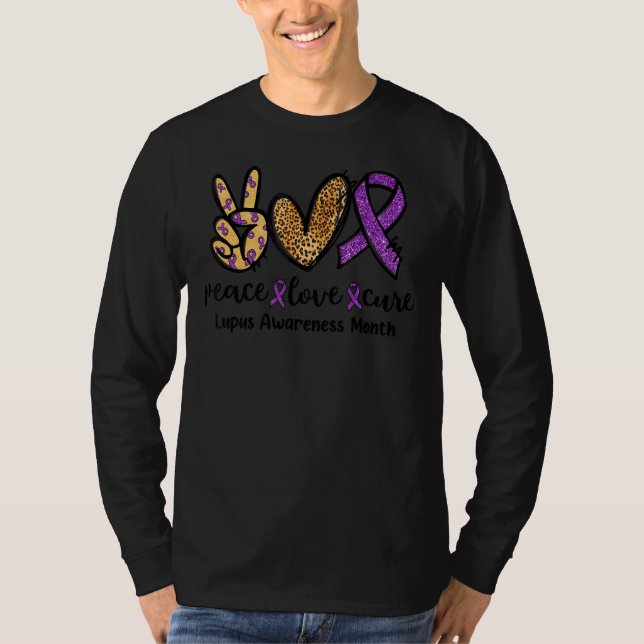 Peace Kärlek Cure Leopard Heart Lupus Awareness Mo T Shirt (Framsida)