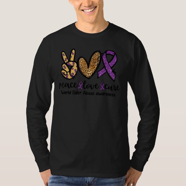 Peace Kärlek Cure Leopard Heart World Elder Abuse  T Shirt (Framsida)