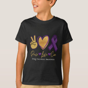 Peace Kärlek Cure Lila Drug Overdose Awareness 1 T Shirt