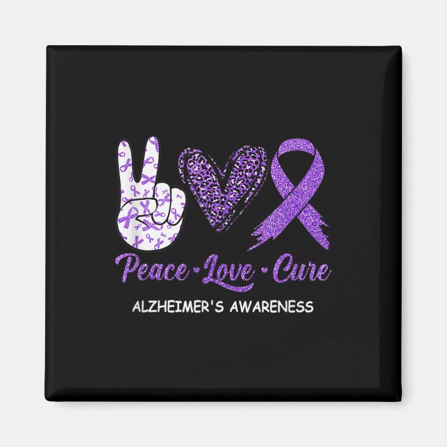 Peace Kärlek Cure Lila Ribbon Alzheimer Disease AW Magnet (Framsidan)