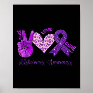 Peace Kärlek Cure Lila Ribbon Alzheimer's Awarenes Poster