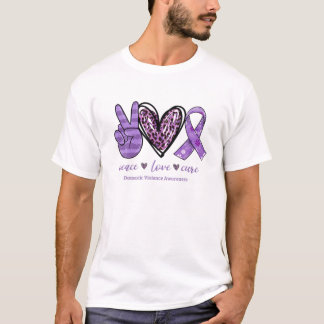 Peace Kärlek Cure Lila Ribbon Domestic Violence AW T Shirt