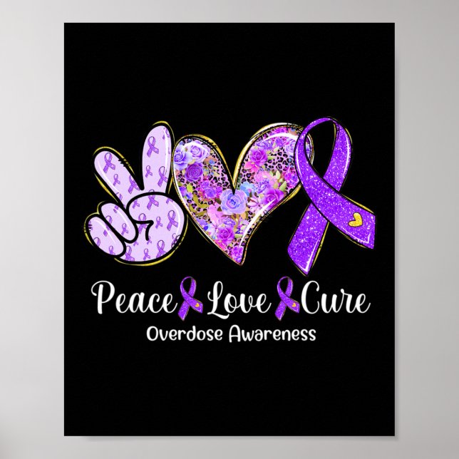 Peace Kärlek Cure Lila Ribbon Overdose Awareness G Poster (Framsidan)