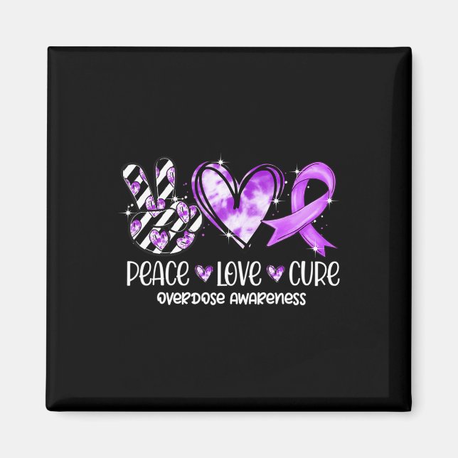Peace Kärlek Cure Lila Ribbon Overdose Awareness Magnet (Framsidan)