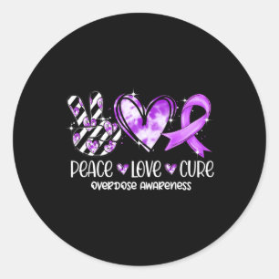 Peace Kärlek Cure Lila Ribbon Overdose Awareness Runt Klistermärke