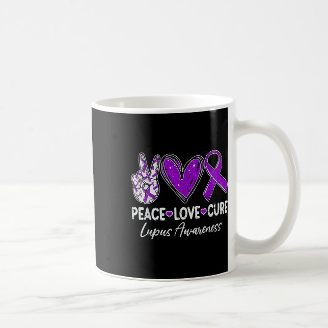 Peace Kärlek Cure Lupus Awareness Warrior Lila Rib Kaffemugg (Höger)