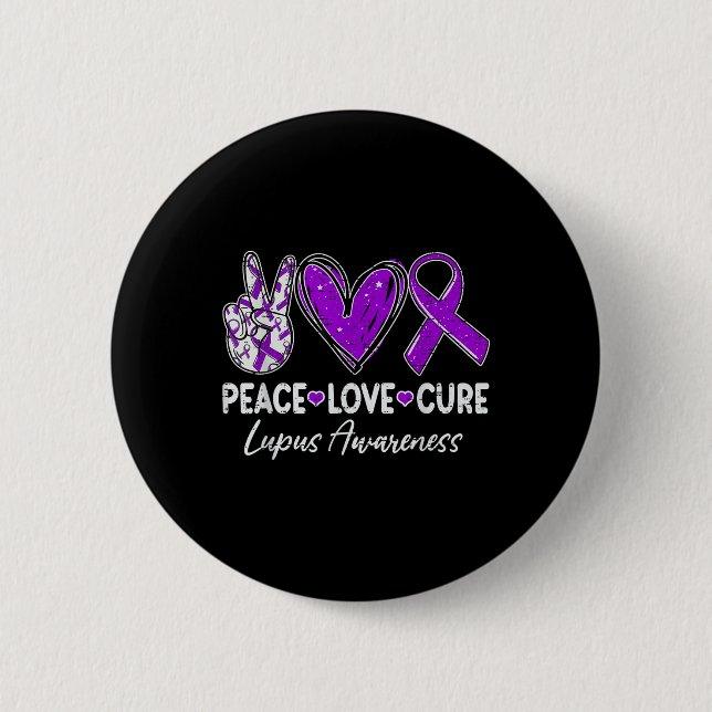 Peace Kärlek Cure Lupus Awareness Warrior Lila Rib Knapp (Framsida)