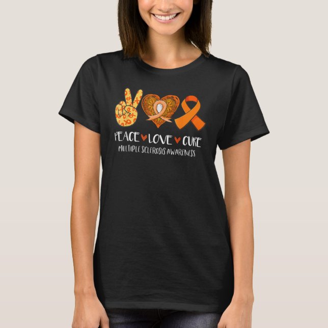 Peace Kärlek Cure Många Sclerosis Awareness Suppo T Shirt (Framsida)