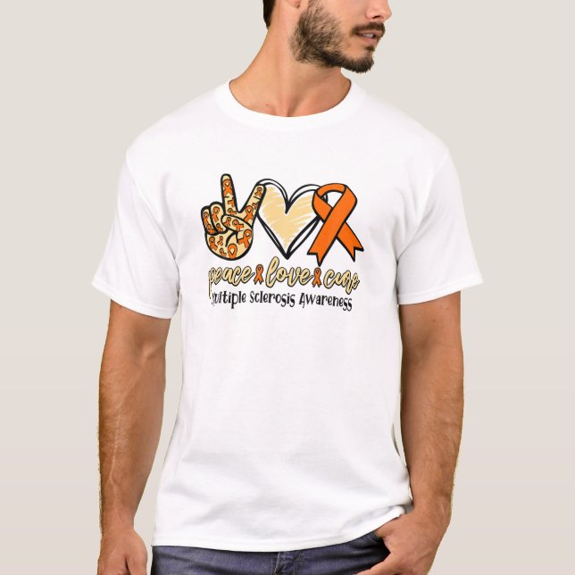 Peace Kärlek Cure Många Sclerosis Awareness T Shirt (Framsida)