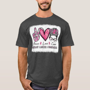 Peace Kärlek Cure Messy Bun Rosa Breast Cancer Med T Shirt