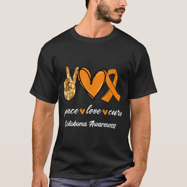 Peace Kärlek Cure Orange Ribbon Coloboma Awareness T Shirt (Framsida)
