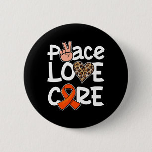Peace Kärlek Cure Orange Ribbon Leukemia Awareness Knapp