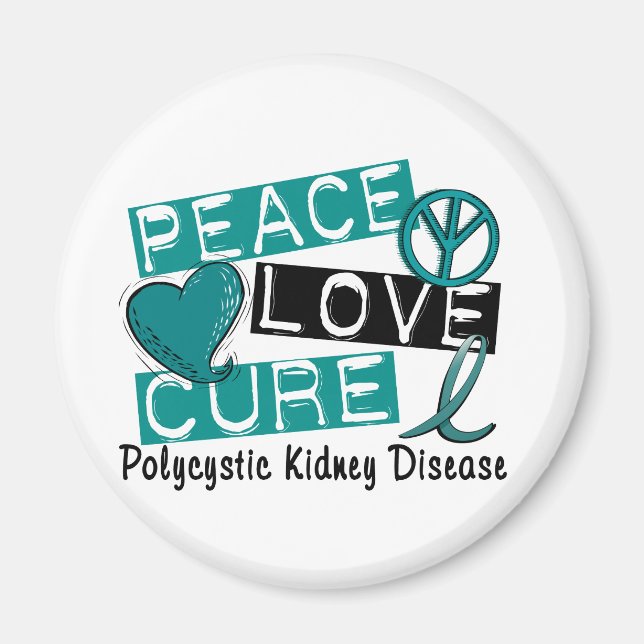 Peace Kärlek Cure PKD Polycystic Nidney Disease Magnet (Framsidan)