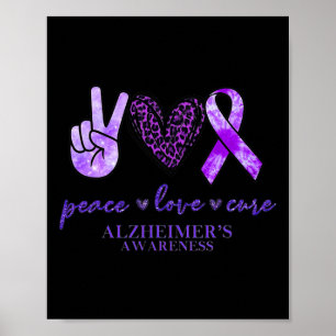 Peace Kärlek Cure Ribbon Leopard Alzheimer Brain A Poster