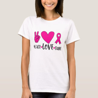 Peace Kärlek Cure Rosa Ribbon Cancer Breast Awaren T Shirt