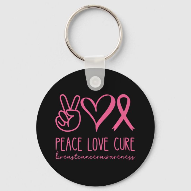 Peace Kärlek Cure Rosa Ribbon Warrior Breast Cance Nyckelring (Framsida)