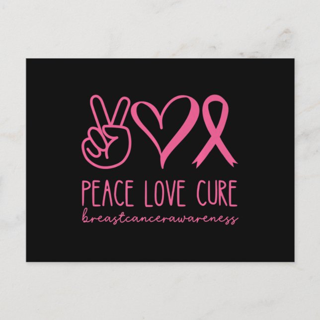 Peace Kärlek Cure Rosa Ribbon Warrior Breast Cance Vykort (Framsida)
