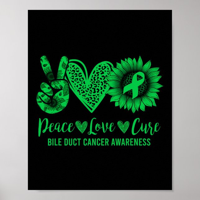 Peace Kärlek Cure Solros Bile Duct Cancer Awarene Poster (Framsidan)
