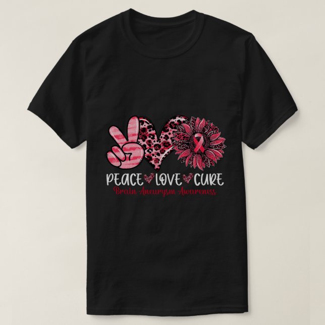 Peace Kärlek Cure Solros Leopard Brain Aneurysm A T Shirt (Design framsida)