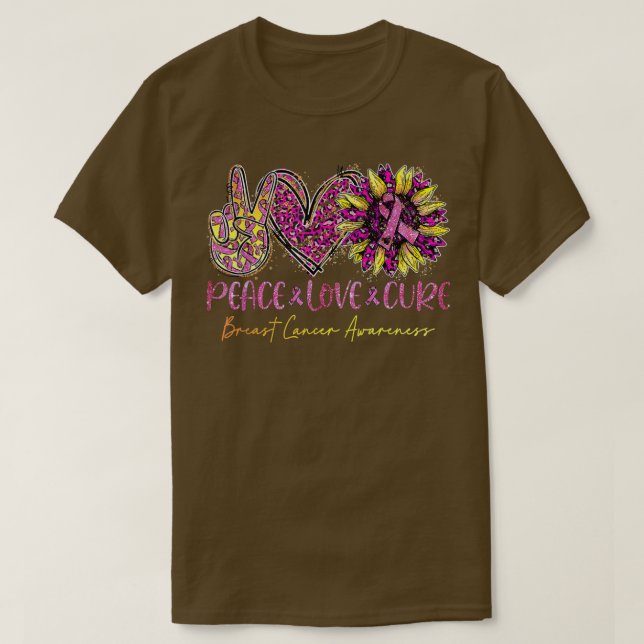 Peace Kärlek Cure Solros Leopard Rosa Ribbon Brea T Shirt (Design framsida)