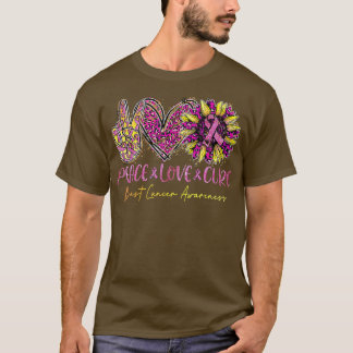 Peace Kärlek Cure Solros Leopard Rosa Ribbon Brea T Shirt
