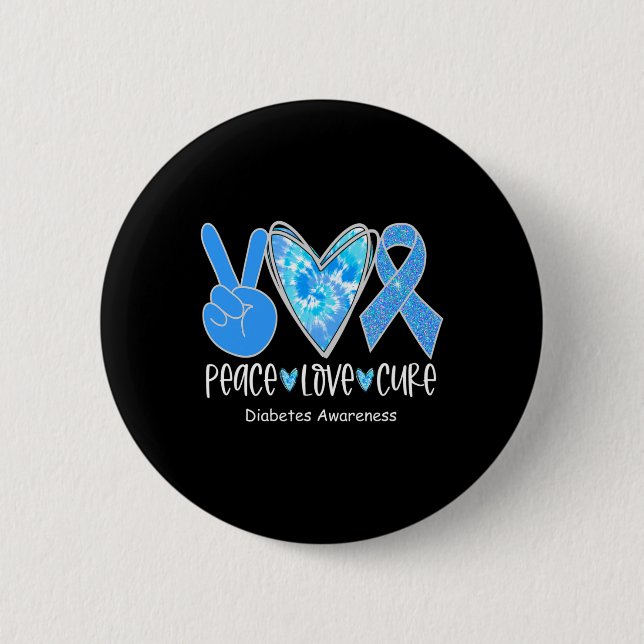 Peace Kärlek Cure T1d Diabetes Awareness Blue Ribb Knapp (Framsida)
