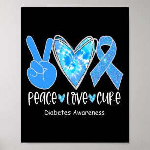 Peace Kärlek Cure T1d Diabetes Awareness Blue Ribb Poster