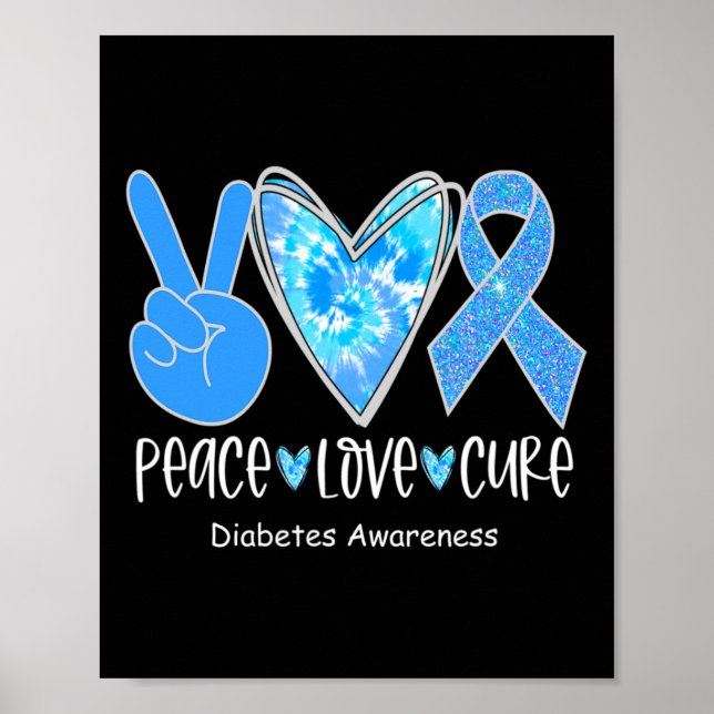 Peace Kärlek Cure T1d Diabetes Awareness Blue Ribb Poster (Framsidan)