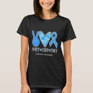 Peace Kärlek Cure T1d Diabetes Awareness Blue Ribb T Shirt