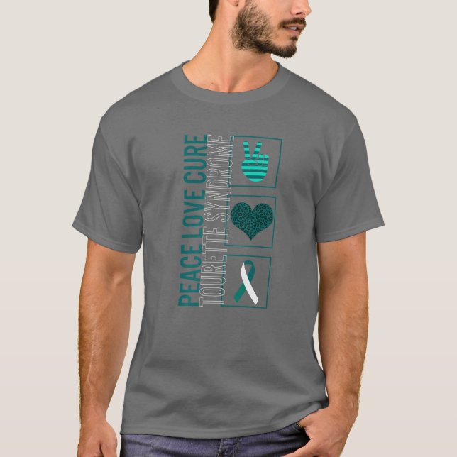 Peace Kärlek Cure Tourette Syndrome Awareness Ribb T Shirt (Framsida)