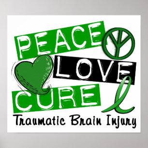 Peace Kärlek Cure Traumatic Brain Injury TBI Poster