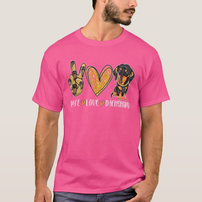 Peace Kärlek Dachshund Cute Hund T Shirt (Framsida)