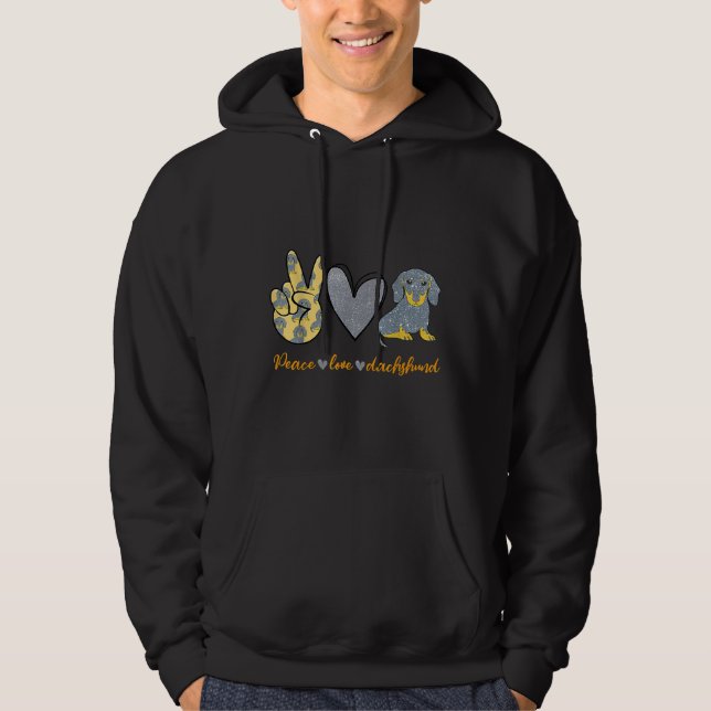 Peace Kärlek Dachshund Hund Funny Dachshund Älskar Hoodie (Framsida)