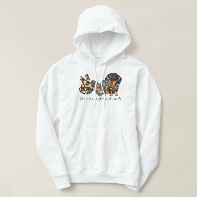 Peace Kärlek Dachshund Hund Mamma Dachshund Älskar Hoodie (Design framsida)