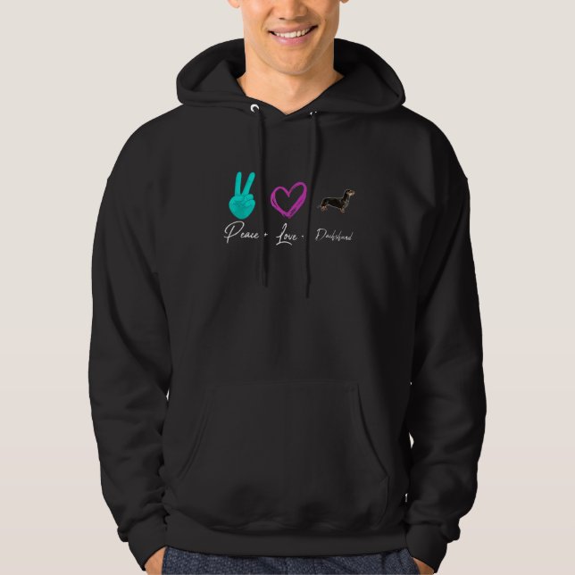 Peace Kärlek Dachshund Hundägare Hoodie (Framsida)