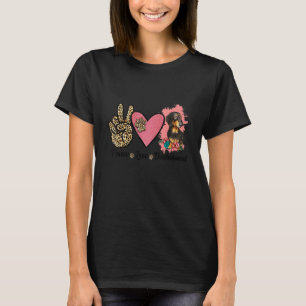 Peace Kärlek Dachshund Leopard Heart Blommigt Pet T Shirt