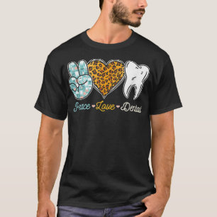 Peace Kärlek Dental Leopard Heart Teeth Cute Denti T Shirt