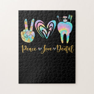 Peace Kärlek Dental Tie Dye Heart Teeth Cute Denti Pussel