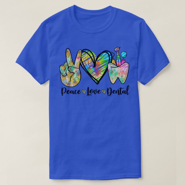 Peace Kärlek Dental Tie Dye Heart Teeth Cute Denti T Shirt (Design framsida)