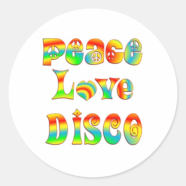 Peace Kärlek Disco Runt Klistermärke (Framsida)