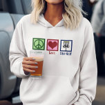 Peace Kärlek Disk Golf Sweatshirt<br><div class="desc">En söt skiva med golfjulklapp med fredstecken,  hjärta och golfplattor basket som används av en golfer. Coolans golfbana finns.</div>