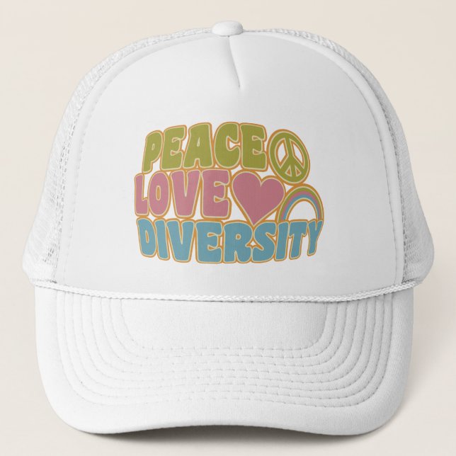PEACE KÄRLEK DIVERSITY hat - välj färg Truckerkeps (Framsida)
