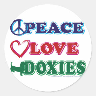 Peace-Kärlek-Doxies-Dachsund Runt Klistermärke