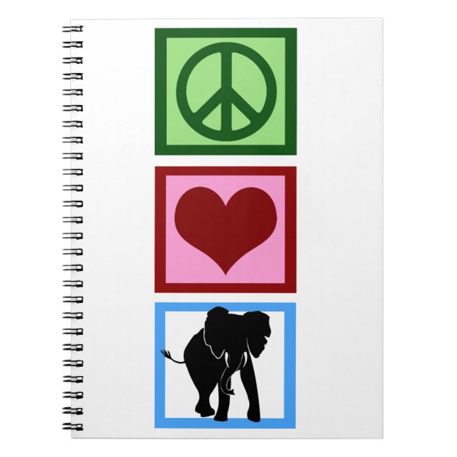Peace Kärlek Elephants Anteckningsbok Med Spiral (Framsidan)